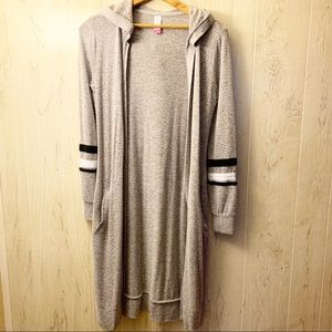 Long hooded long sleeve cardigan sweater